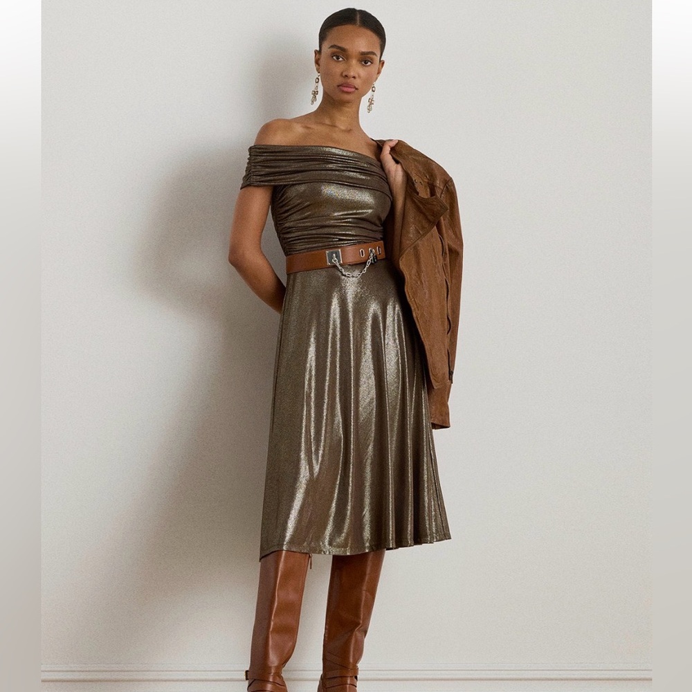 Lauren Ralph Lauren Metallic Off-The-Shoulder Cocktail Dress